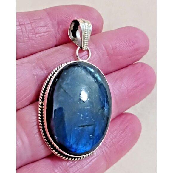 Labradorite Pendant Sterling Large Blue Flash (1145) - Picture 2 of 5